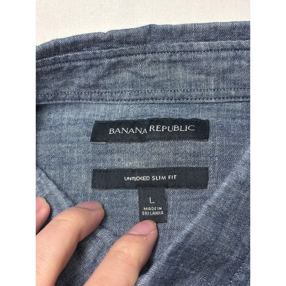 Banana Republic Mens Blue Chambray Untucked Slim Fit Cotton Shirt Large L